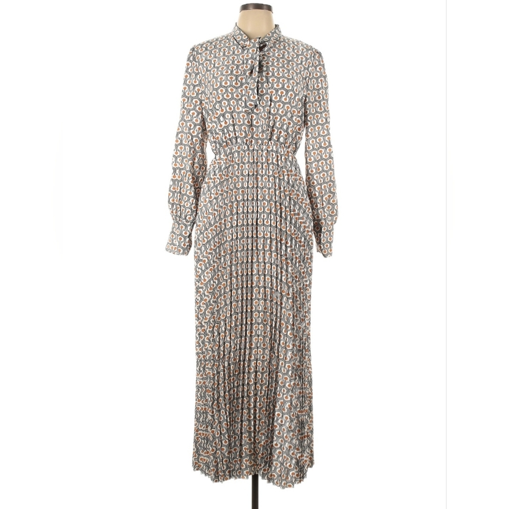 Long Sleeve Secretary Pleatted Dress